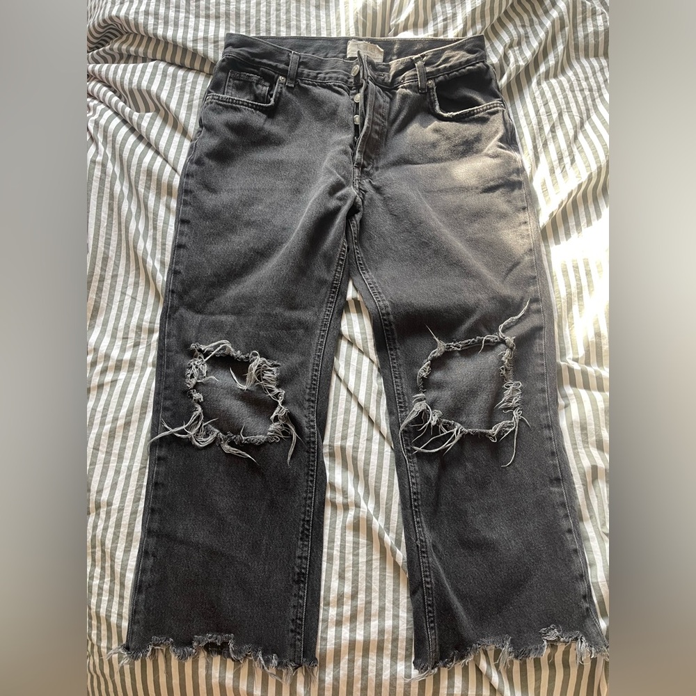 Free people We The Free Distressed Black Straight Leg Jeans